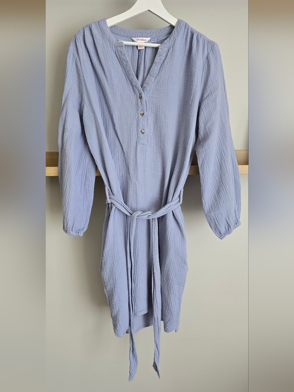 Joe Fresh Lavender Textured Long-Sleeve Belted Tunic Dress